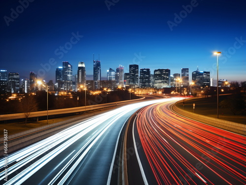 Urban Rush Hour: Evening Traffic on a Highway in the City