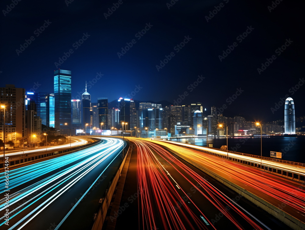 Urban Rush Hour: Evening Traffic on a Highway in the City Urban Rush Hour: Evening Traffic on a Highway in the City