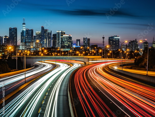Urban Rush Hour: Evening Traffic on a Highway in the City