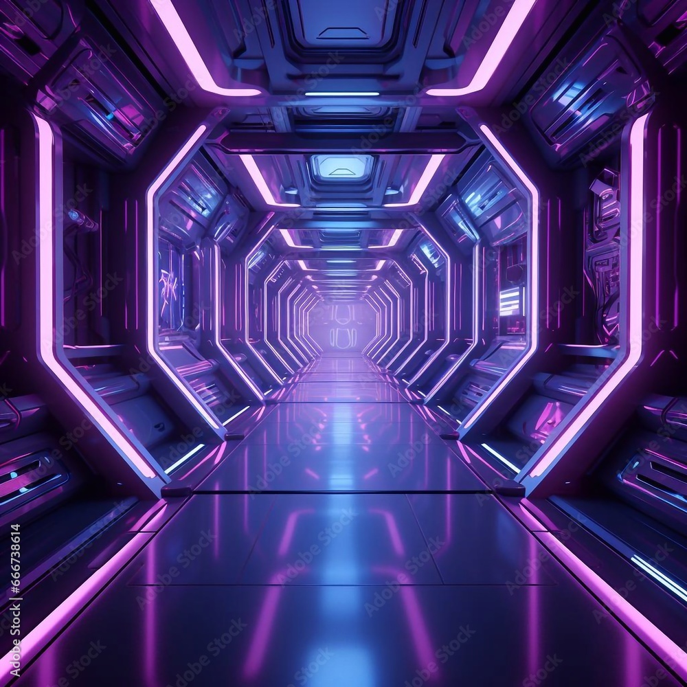 Futuristic sci fi corridor, tunnel in spaceship or future building. Generated AI Futuristic sci fi corridor, tunnel in spaceship or future building. Generated AI