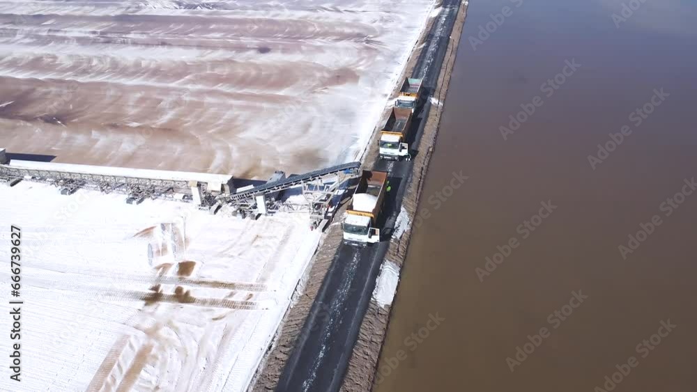 Aerial drone view of Salt production in the evaporators of sea salt in