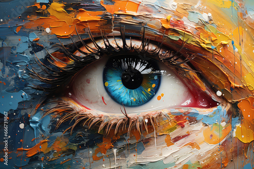 sztuka komputerowa przedstawiająca oko malowane grubo pędzlem.
