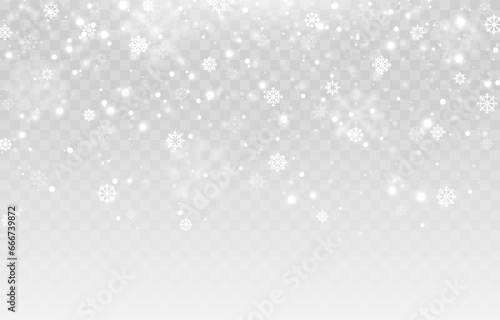 Vector snow background png. Snow png. Snowfall, blizzard, winter. Falling snowflakes. Christmas background.