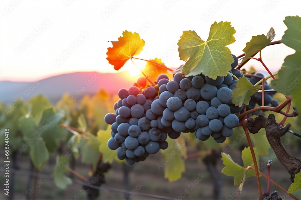 Vineyard at Sunset: Grapevines Bathed in the Warm Glow of the Setting Sun