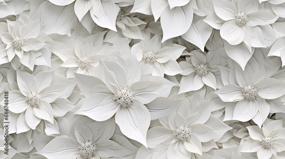 intricate paper quilling art featuring white snowflakes and vibrant white poinsettia flower. SEAMLESS PATTERN. SEAMLESS WALLPAPER. intricate paper quilling art featuring white snowflakes and vibrant white poinsettia flower. SEAMLESS PATTERN. SEAMLESS WALLPAPER.