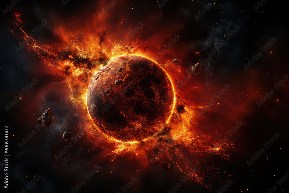 planeta podczas apokalipsy i kosmos płonący ognisty - obrazy, fototapety, plakaty 