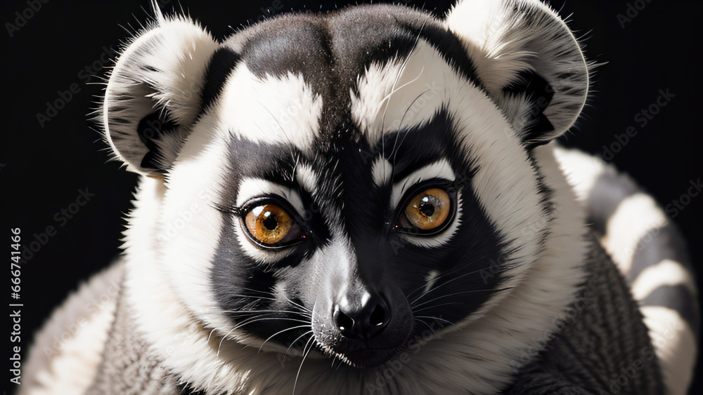 Lemur-Porträt: Exotischer Primat aus Madagaskar vor schwarzem Hintergrund
