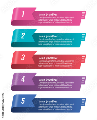 five step briefing template. ribbon infographic template. business, web, annual report, internet, magazine infographic template