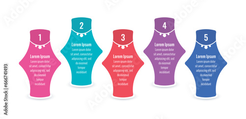 five option informational templates. annual report, magazine, business, web, internet infographic template. necklace, jewelry, jeweler infographic template