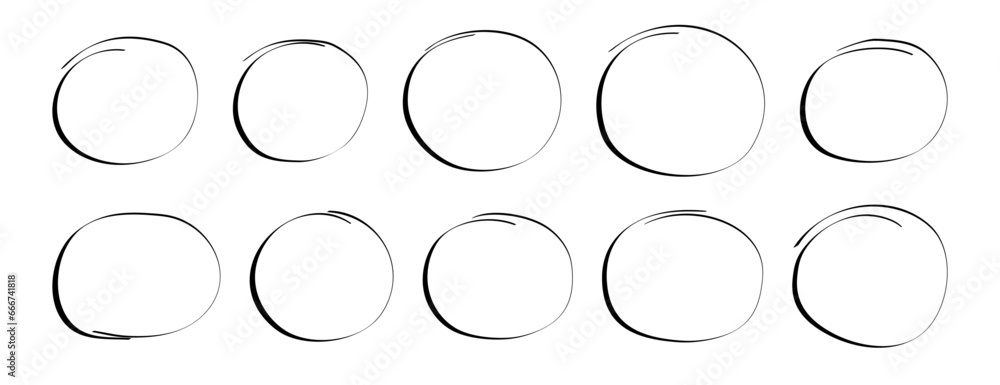 Hand drawn ovals and circles set Drawn pen line Hand drawn marker stroke Scribble round frame for text highlight  - obrazy, fototapety, plakaty 