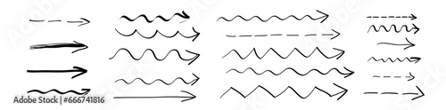 Straight long arrow Vector set of drawn arrows Collection of pointers 