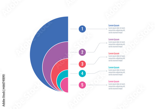 five options infographic template. half circle informational template. infographic template for business, web, internet, magazine, annual report