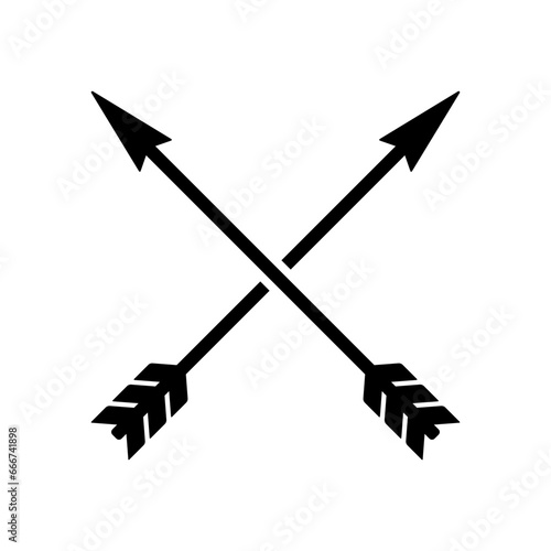 Crossed archery arrows icon. Black silhouette. Front side view. Vector simple flat graphic illustration. Isolated object on a white background. Isolate.
