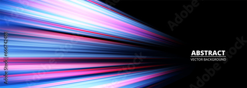 Black and blue wide modern abstract technology background with glowing high-speed and movement blue and pink light effect. Vector illustration