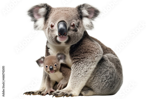 Koala with its cute cub, cut out