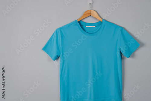 Blue Cotton Shirt for Branding Mockups, Product Design, White T-shirt Template photo