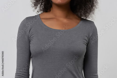 Gray Cotton Shirt for Branding Mockups, Product Design, Gray T-shirt Template photo