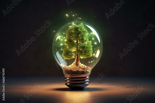 green energy concept with a tree in a light bulb. Generative AI