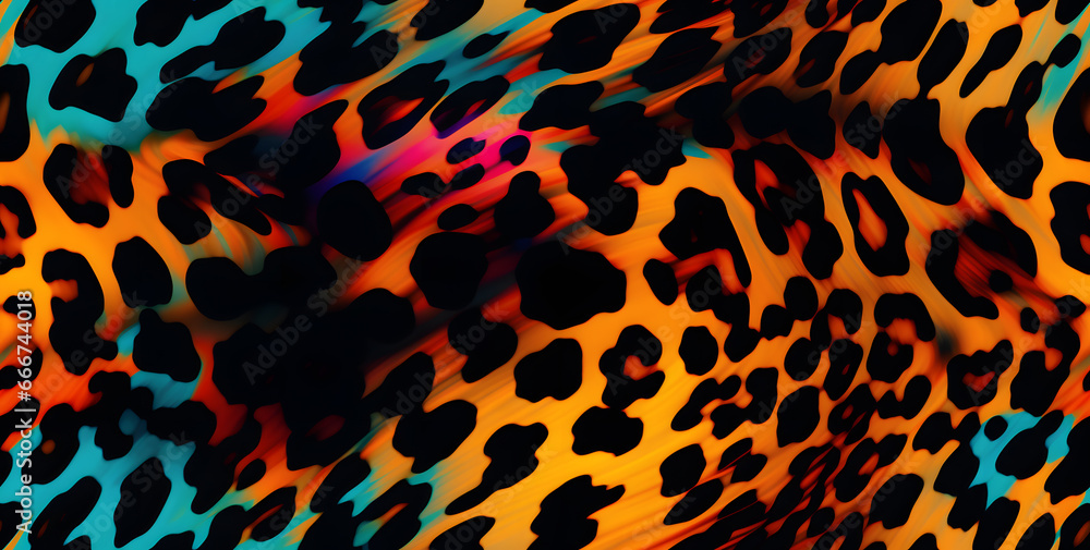 Leopard skin print seamless hand drawn neon colors pattern Leopard skin print seamless hand drawn neon colors pattern