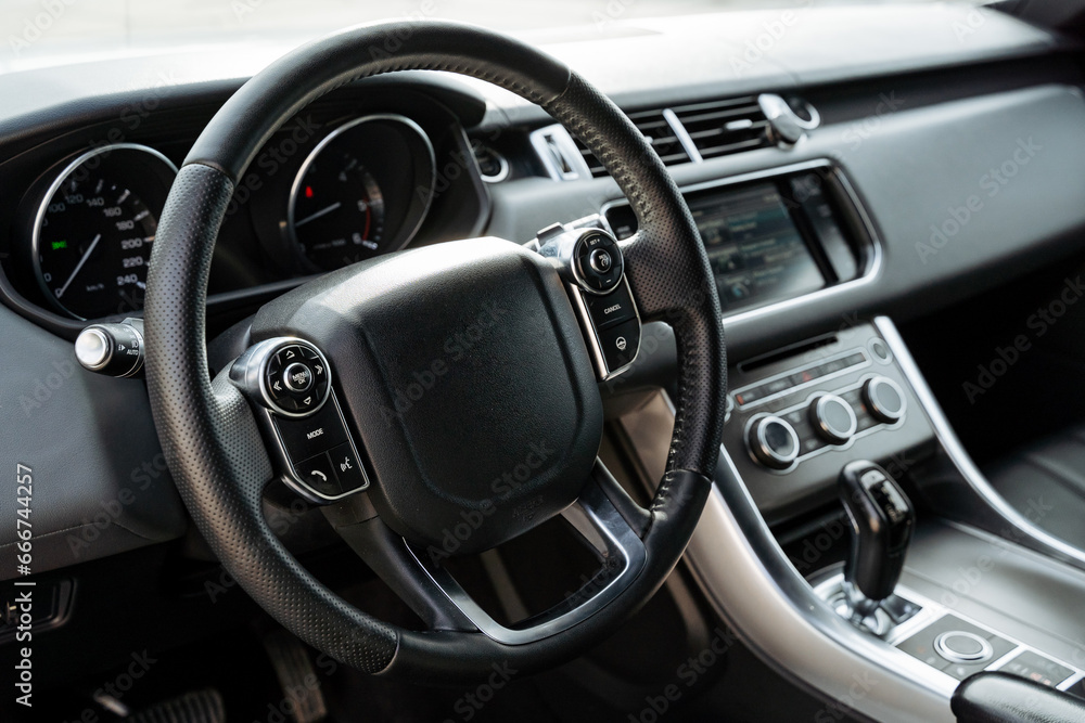 Black Steering Wheel, Steering Wheel, Multimedia Control Buttons, Leather Steering Wheel