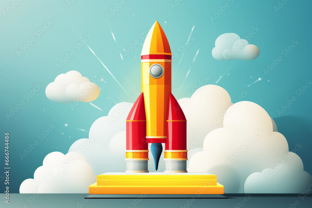 Fototapeta premium Dibujo de cohete preparado para lanzamiento.