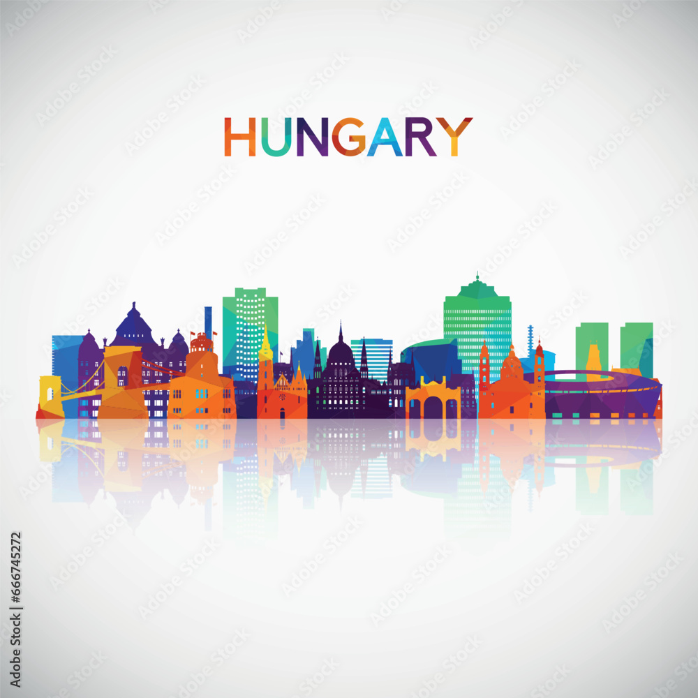 Hungary skyline silhouette in colorful geometric style. Symbol for your design. Vector illustration.