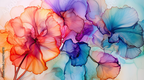 Fototapeta Naklejka Na Ścianę i Meble -  Abstract floral alcohol ink illustration in bright colors. For covers, wallpapers, branding, greeting cards, invitations, social media and other stylish projects.