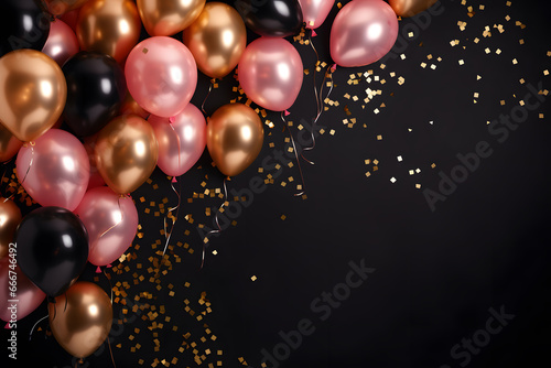 Wallpaper Mural Golden frame with gold, pink and black balloons with sparkles on black background Torontodigital.ca