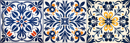 A beautiful baroque-style ceramic tile design with a blue and white flower pattern and a large central frame, perfect for a ceiling background.