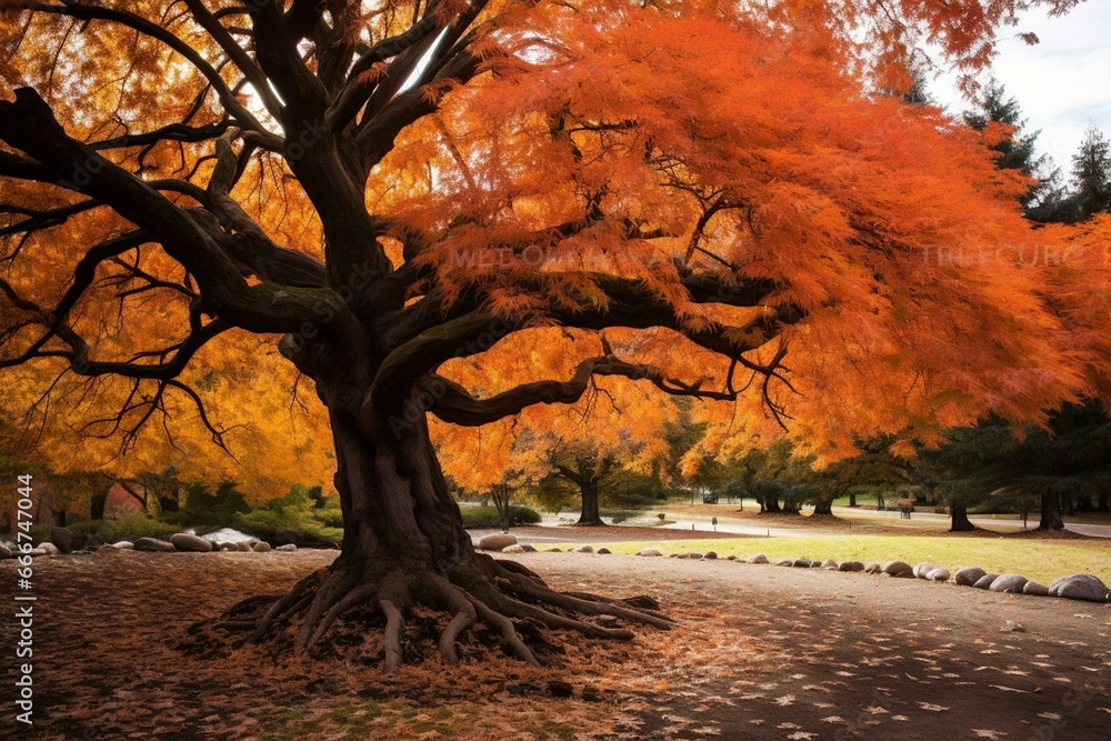 Tree with fall foliage in the park. Generative AI