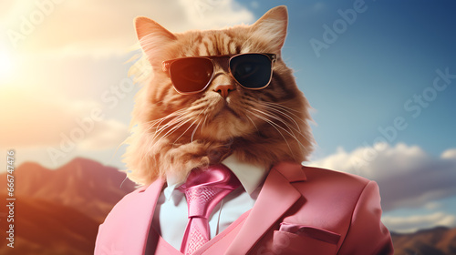 Cool Cat with sunglasses and suit with tie