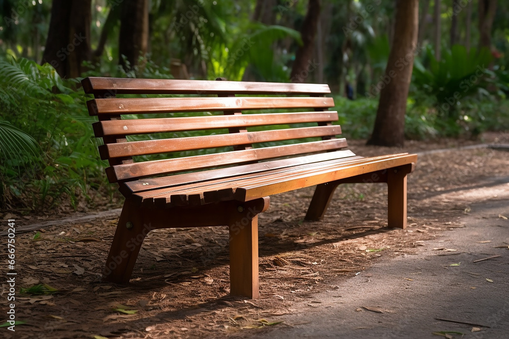 A bench in a park with tree and grass, bench in a garden on a sunny day outside A bench in a park with tree and grass, bench in a garden on a sunny day outside