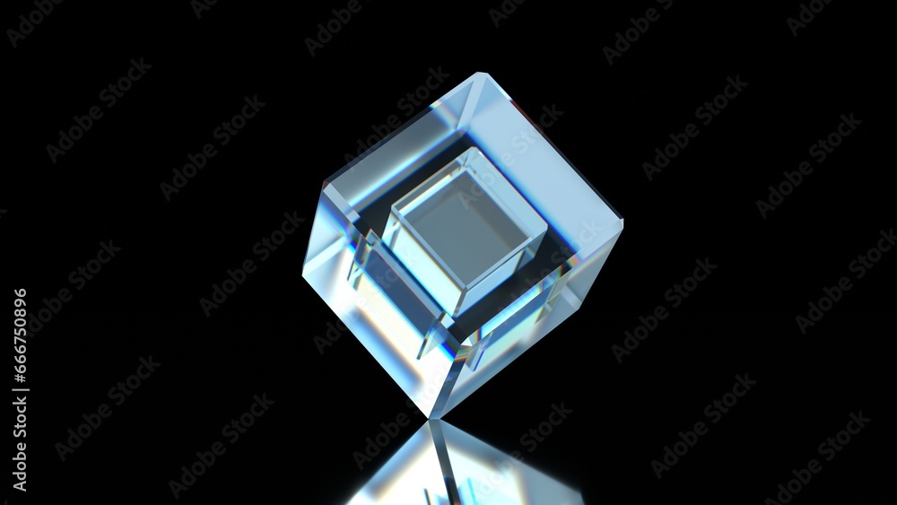 glass dispersion crystal cube 3d illustration. Can be used to represent light diffraction, minimalist glassmorphism concept or geometric transparency background glass dispersion crystal cube 3d illustration. Can be used to represent light diffraction, minimalist glassmorphism concept or geometric transparency background