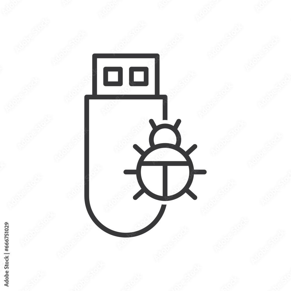 USB Drive infected virus icon malware and Bug sign symbol USB Drive infected virus icon malware and Bug sign symbol
