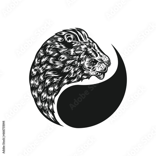 Silhouette lion with yin yang design vector