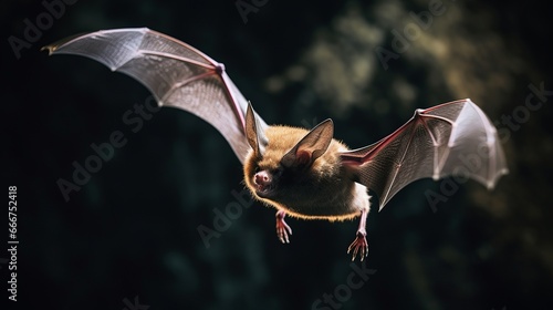 Serotine bat in mid-flight during twilight hunt