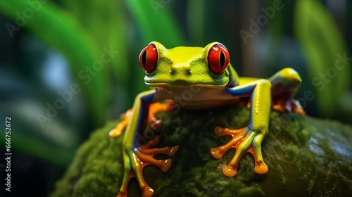 Vibrant Red-eyed Tree Frog on Rainforest Leaf © Andreas