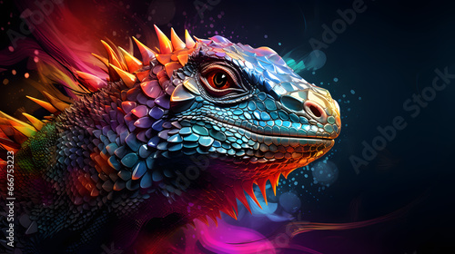 Colorful Digital Artwork of a Dragon s Face with Vibrant Scales and Fiery Accents.