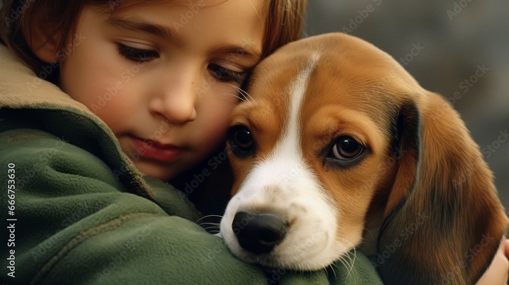 Beagle Puppy Nuzzling Child's Face Beagle Puppy Nuzzling Child's Face