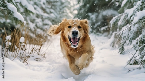 Golden Retriever Playing in Snowy Wonderland