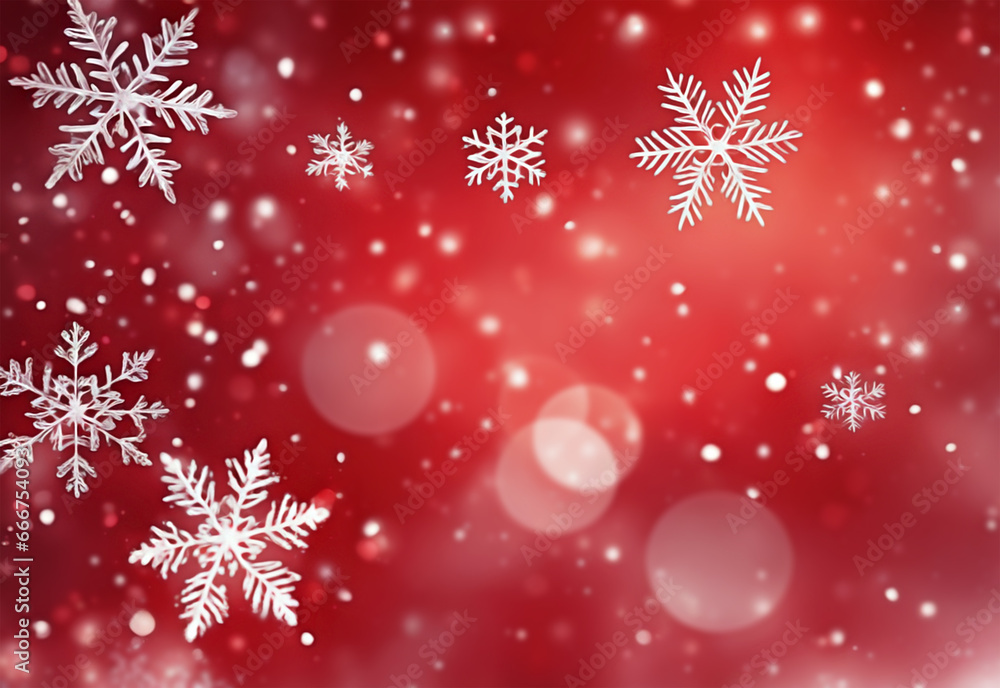 Red Merry Christmas background with bokeh and white snowflakes Red Merry Christmas background with bokeh and white snowflakes