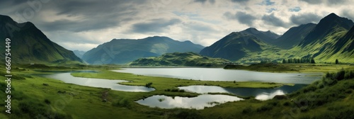 Lake and mountain panorama landscape