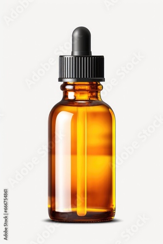 amber glass dropper bottle on transparent background