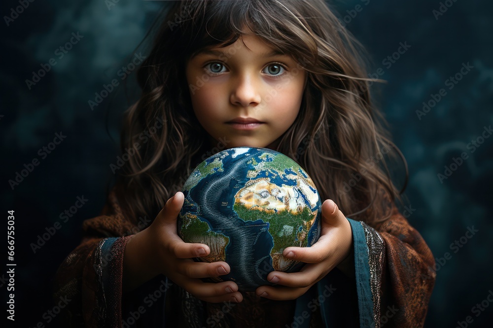 beautiful little girl holding globe earth model closeup. Future in kids hands concept. Younger generation. beautiful little girl holding globe earth model closeup. Future in kids hands concept. Younger generation.