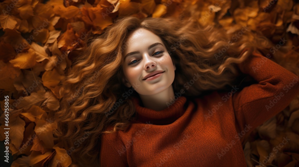 A woman laying down in a pile of leaves A woman laying down in a pile of leaves