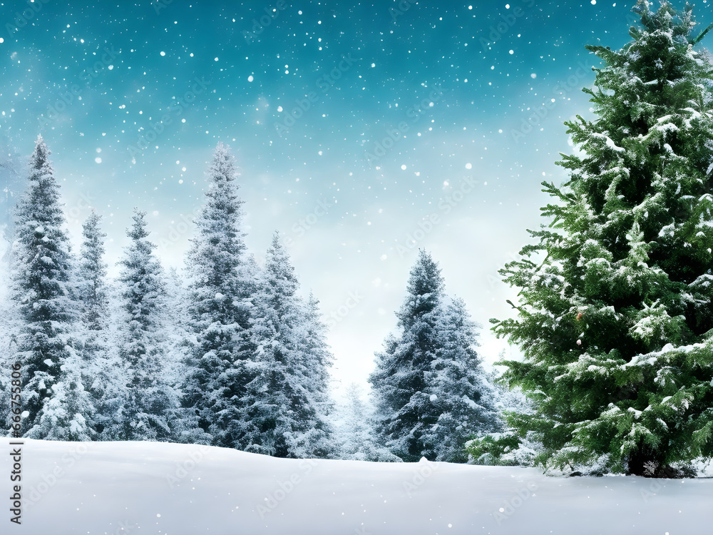 Christmas design. New Year's composition with a Christmas tree, balls, snow and garlands. Winter poster with empty space for text. Ai. Christmas design. New Year's composition with a Christmas tree, balls, snow and garlands. Winter poster with empty space for text. Ai.