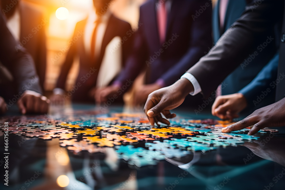 Unified Solutions, Diverse Corporate Office Team Building Puzzles Stock