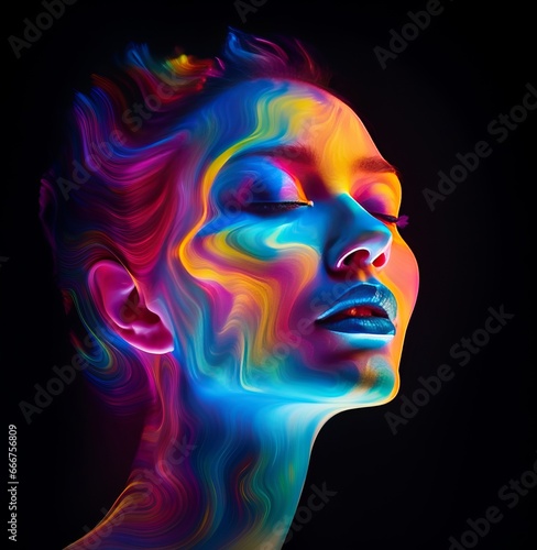 colorful neon woman  face  art design 