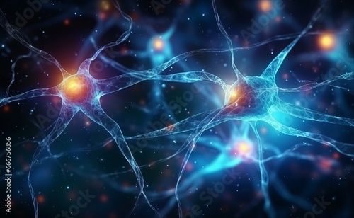 neural cells with luminous dots  biology background