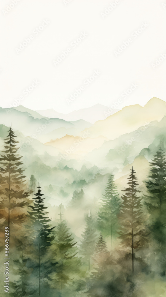 Fototapeta premium A majestic landscape painting capturing the beauty of a forest and distant mountains